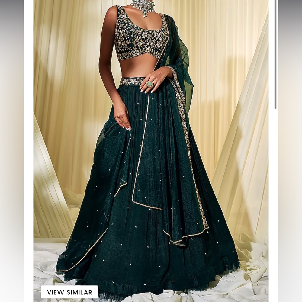 Disha Muchhala Bottle Green Embroidered Lehenga Set